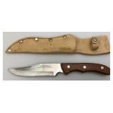 Very Nice Huntsman Special 420 Stainless Steel Hunting Knife With Finger Groove And Vinyl Sheath (Japan Made)