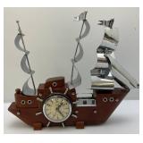 MCM United Wood Pirate Ship With Wheel Clock & TV Lamp (Works) 19" L x 15 1/2" H x 3 3/4" W