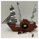 MCM United Wood Pirate Ship With Wheel Clock & TV Lamp (Works) 19" L x 15 1/2" H x 3 3/4" W