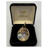 Vintage Limoges France Courting Couple Fine Bone China Pendant With Sterling Marked Holder & Slide In Original Jeweler Box 1 5/8" xc1 1/4"