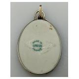 Vintage Limoges France Courting Couple Fine Bone China Pendant With Sterling Marked Holder & Slide In Original Jeweler Box 1 5/8" xc1 1/4"