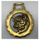 Vintage Brass Ornate (Bull  Adorned) Horse Bridle Decoration Piece 3" x 4"