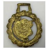 Vintage Brass Ornate (Bull  Adorned) Horse Bridle Decoration Piece 3" x 4"
