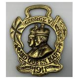 King George V & Queen Mary Horse Brass UK Antique Coronation Souvenir 1911