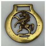 Vintage Horse Brass Medallion Harness Buckle Rearing Horse Design 3" x 3 1/4"
