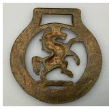 Vintage Horse Brass Medallion Harness Buckle Rearing Horse Design 3" x 3 1/4"