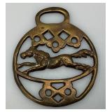 Vintage Brass Horse Harness Bridle Medallion With Running Rocking Horse 3" x 3 1/2"