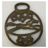 Vintage Brass Horse Harness Bridle Medallion With Running Rocking Horse 3" x 3 1/2"