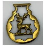 Vintage Brass Horse Harness Bridle Medallion With STAG  3" x 3 5/8"