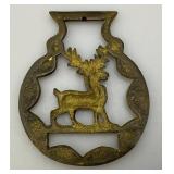 Vintage Brass Horse Harness Bridle Medallion With STAG  3" x 3 5/8"