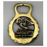 Vintage Set Of  Brass Horse Harness Bridle Medallion With Lancashire Swans  2 5/8" x 3 1/2"