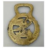 Vintage Set Of  Brass Horse Harness Bridle Medallion With Lancashire Swans  2 5/8" x 3 1/2"