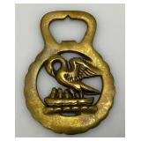 Vintage Set Of  Brass Horse Harness Bridle Medallion With Lancashire Swans  2 5/8" x 3 1/2"