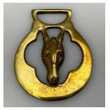 Vintage Brass Horse Harness Bridle Medallion With Horse Head  2 5/8" x 3 1/4"