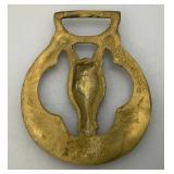 Vintage Brass Horse Harness Bridle Medallion With Horse Head  2 5/8" x 3 1/4"