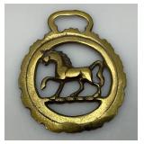 Vintage Brass Horse Harness Bridle Medallion With Stallion  3" x 3 1/4"