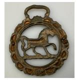 Vintage Brass Horse Harness Bridle Medallion With Stallion  3" x 3 1/4"