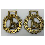 Vintage Set Of Brass Horse Harness Bridle Medallion With GREYHOUND 3" x 3 1/2"