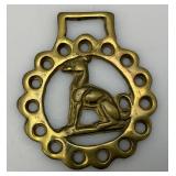 Vintage Set Of Brass Horse Harness Bridle Medallion With GREYHOUND 3" x 3 1/2"