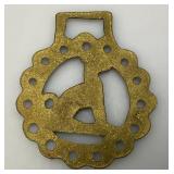 Vintage Set Of Brass Horse Harness Bridle Medallion With GREYHOUND 3" x 3 1/2"