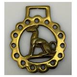 Vintage Set Of Brass Horse Harness Bridle Medallion With GREYHOUND 3" x 3 1/2"