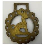 Vintage Set Of Brass Horse Harness Bridle Medallion With GREYHOUND 3" x 3 1/2"