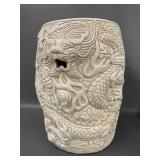 Intricately Carved Ceramic Asian Dragon-Motif Plant Stand/Stool