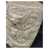 Intricately Carved Ceramic Asian Dragon-Motif Plant Stand/Stool