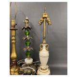Vintage Table Lamps Set of 5 Ceramic Brass Glass