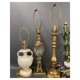 Vintage Table Lamps Set of 5 Ceramic Brass Glass