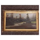 Vintage Landscape Painting with Ornate Frame