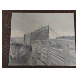 Vintage Monochromatic Landscape Painting with Signature