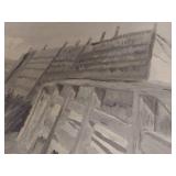 Vintage Monochromatic Landscape Painting with Signature