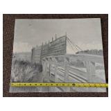 Vintage Monochromatic Landscape Painting with Signature