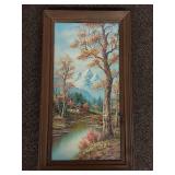 Scenic Landscape Oil Painting with Wooden Frame