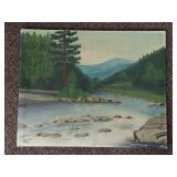 Vintage Landscape Painting Oland Signed 1961