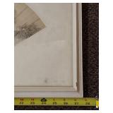 Framed Asian Fan Painting with Calligraphy Artwork