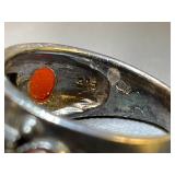 Vintage Silver Ring with Turquoise, Carnelian, Black Stones