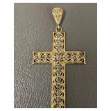 2.5" Statement Sterling Silver Ornate Gold Overlay Cross Pendant