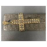 2.5" Statement Sterling Silver Ornate Gold Overlay Cross Pendant