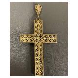 2.5" Statement Sterling Silver Ornate Gold Overlay Cross Pendant