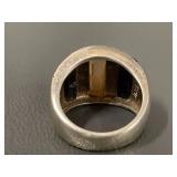 Mother of Pearl / Onyx Inlay Stone Ring - Size 5