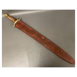 Antler Handle Knife with Leather Sheath, Brass