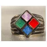 Vintage Sterling Silver Ring Quad Color Gems