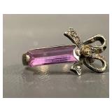 Vintage Sterling Silver Bow Ring with Purple Baguette Gemstone