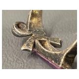 Vintage Sterling Silver Bow Ring with Purple Baguette Gemstone