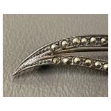 Vintage Sterling Silver Marcasite Brooch
