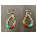 Sterling Silver Turquoise Coral Drop Earrings