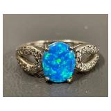 Sterling Silver Blue Opal Ring with Stones, 925