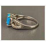 Sterling Silver Blue Opal Ring with Stones, 925